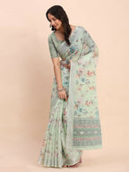 Shree Shyam Fashion Linen Cotton Light Green Saree - Distacart