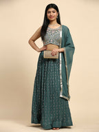 Green Georgette Embroidered Lehenga choli with Dupatta - Dhara