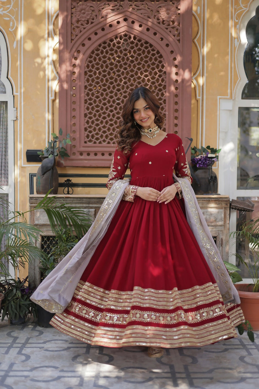 Joban Fashion Red Georgette Sequence Embroidery Work Kurta Set - Distacart
