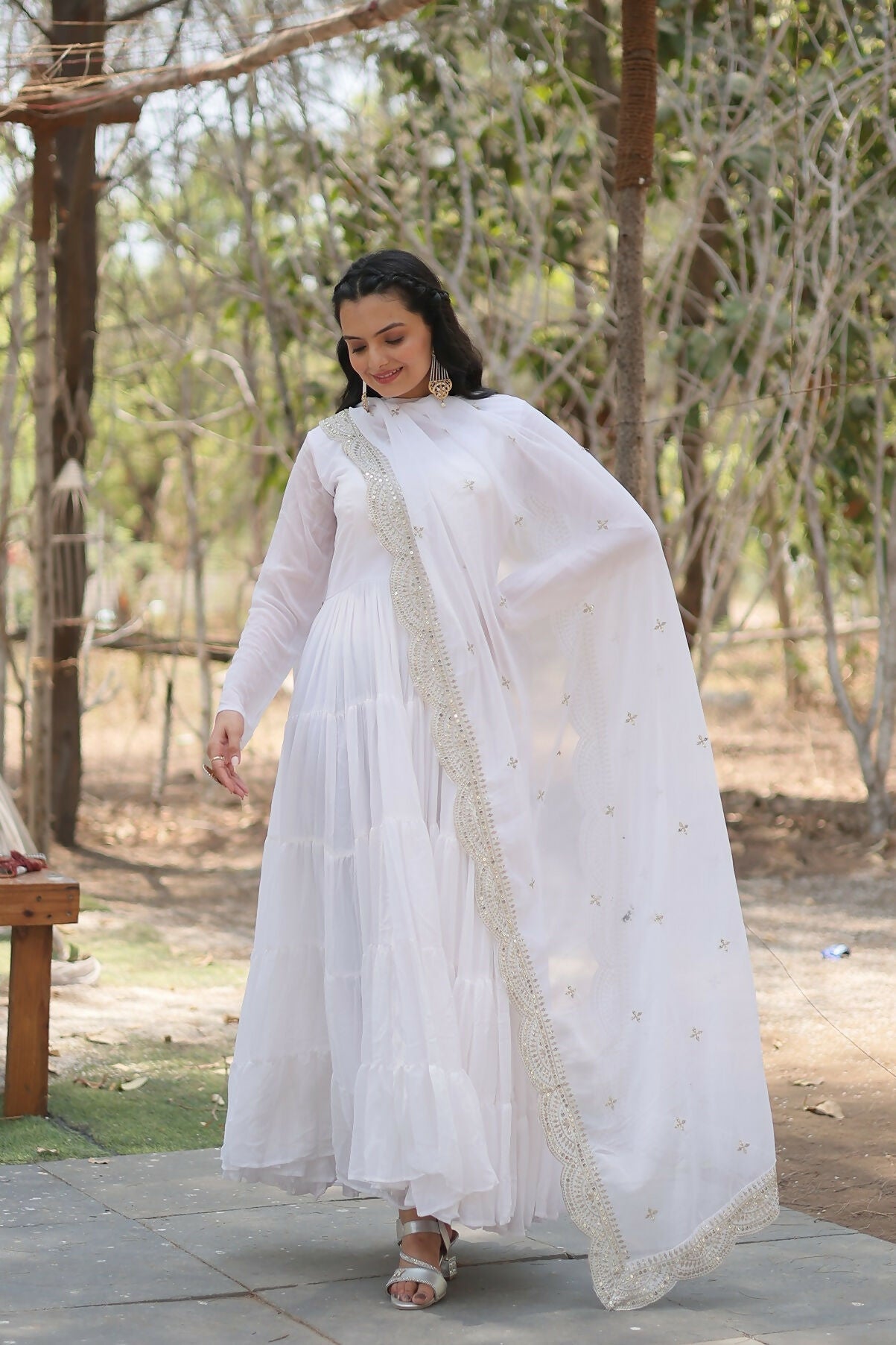 Joban Fashion White Georgette Sequence Embroidery Work Kurta Set - Distacart