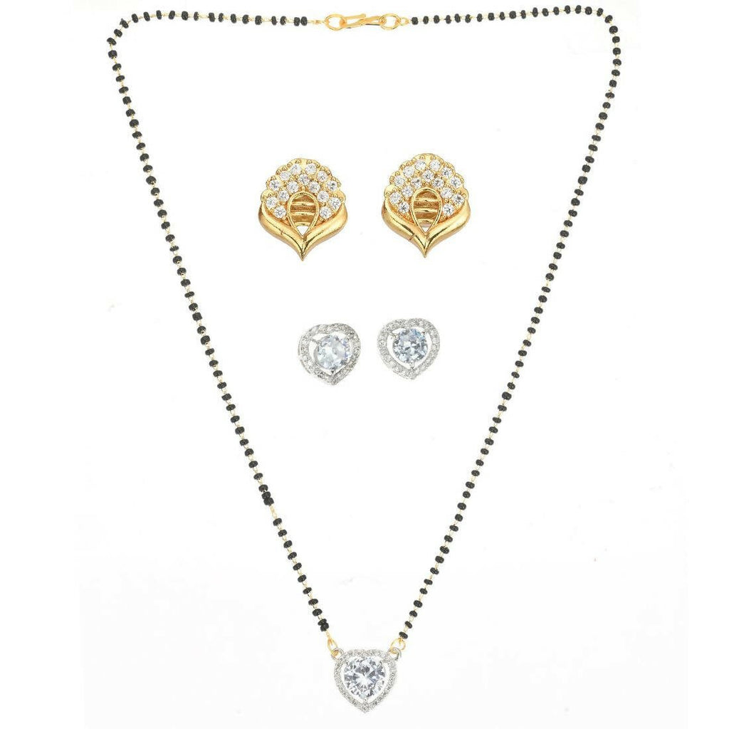 AanyaCentric Gold-Polished Mangalsutra with Pendant, 2 Pair Earrings