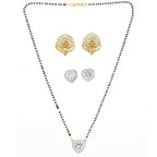AanyaCentric Gold-Polished Mangalsutra with Pendant, 2 Pair Earrings