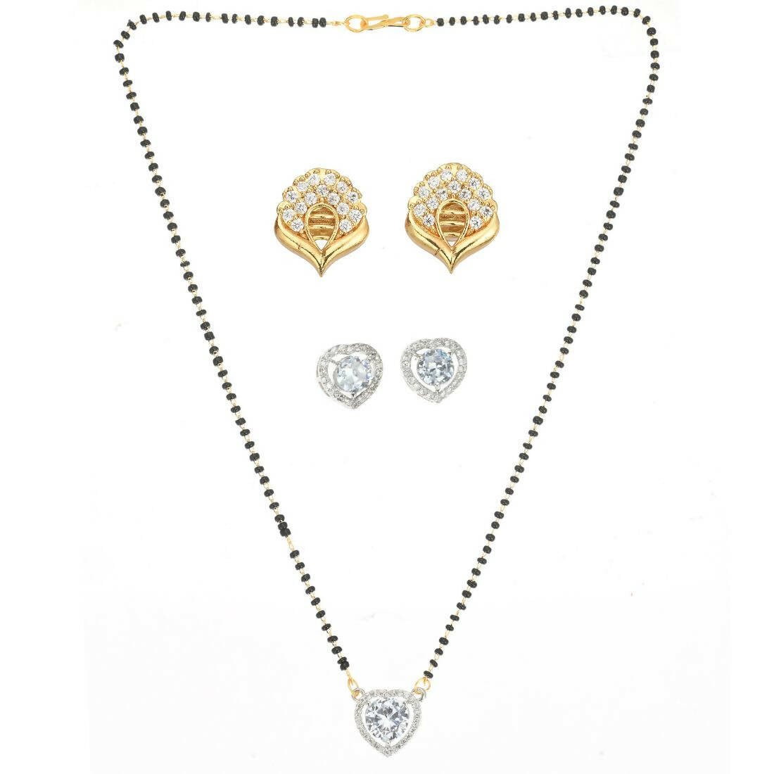AanyaCentric Gold-Polished Mangalsutra with Pendant, 2 Pair Earrings
