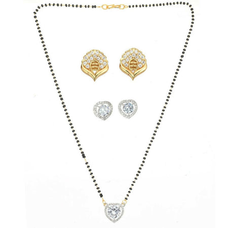 AanyaCentric Gold-Polished Mangalsutra with Pendant, 2 Pair Earrings