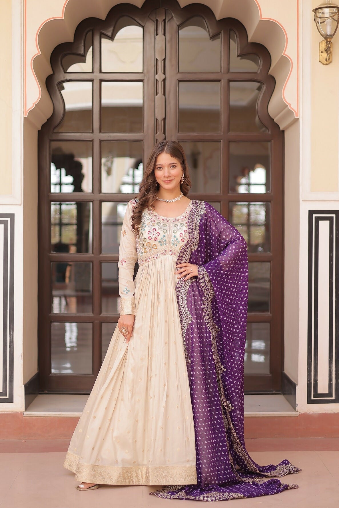 Joban Fashion Purple Jacquard Sequence Embroidery Work Kurta Set - Distacart