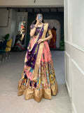 Vastranavya Kalamkari Print With Weaving Border Lehenga with Unstitched Blouse - Peach