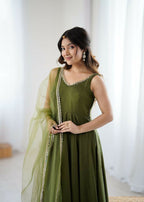 Joban Fashion Mehndi Kurta Set Chanderi Sequence Embroidery Work - Distacart