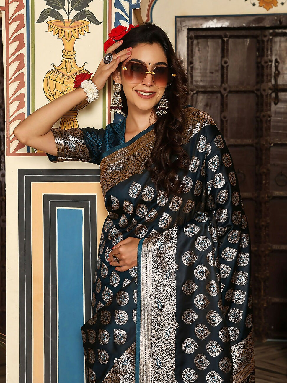 Shree Shyam Fashion Teal Silk Saree - Distacart