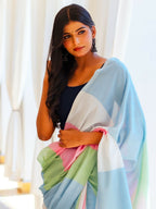 Zibaa Hand-Dyed Mul Cotton Multi-color Saree with Tassels - Distacart