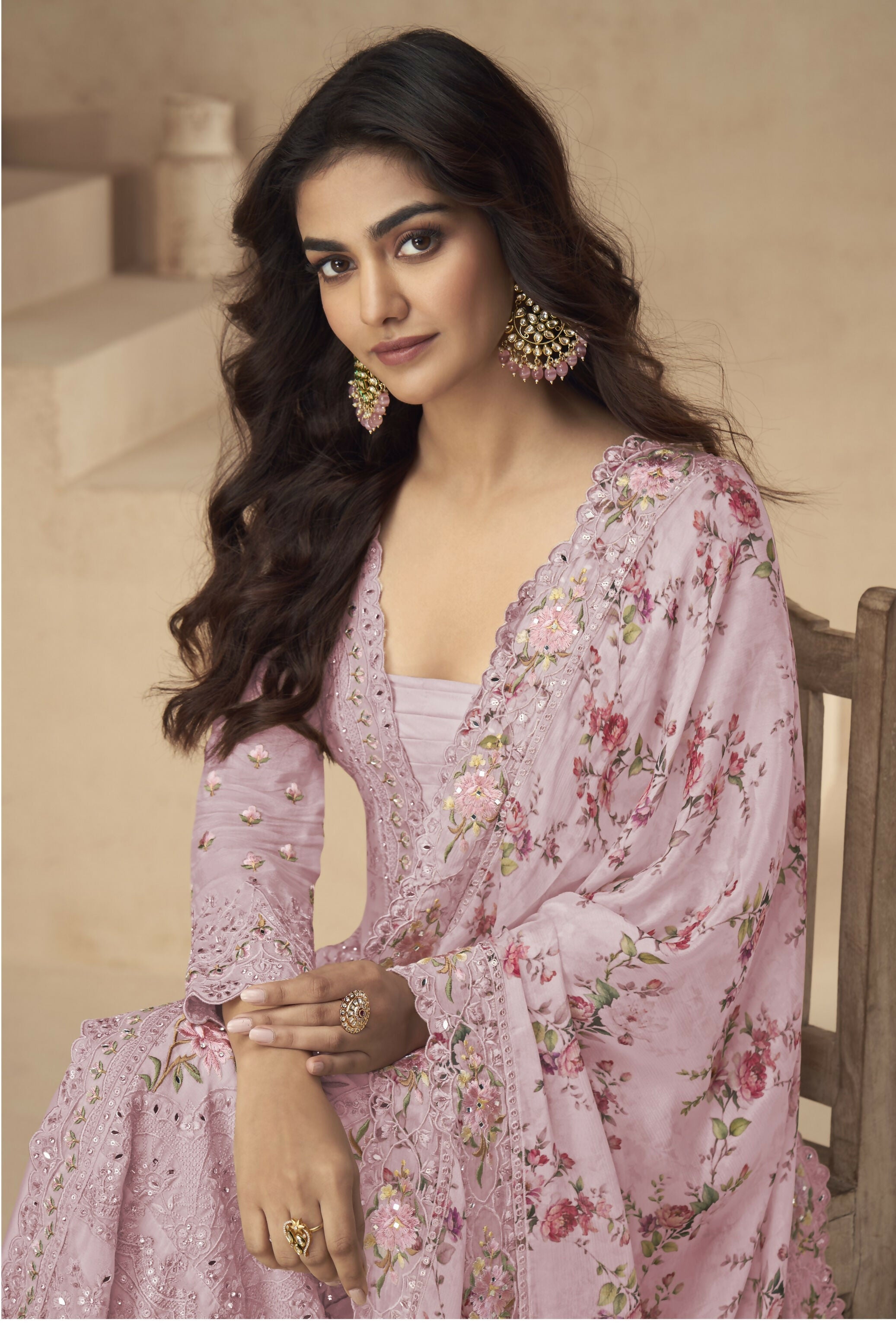 Anaita Rani-Pink Chinon Readymade Suit with Embroidery Sequence Work - Distacart