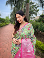Vamsee Bhavi Pink Tussar Dola Satin Silk Saree