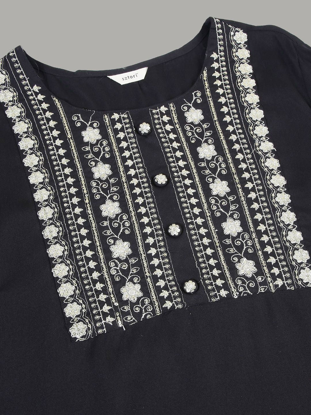 Sztori Floral Embroidered Yoke Design Sequined Straight Kurta