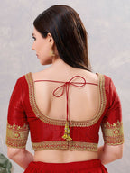 Joban Fashion Women Silk Dark-Red Stitched Blouse