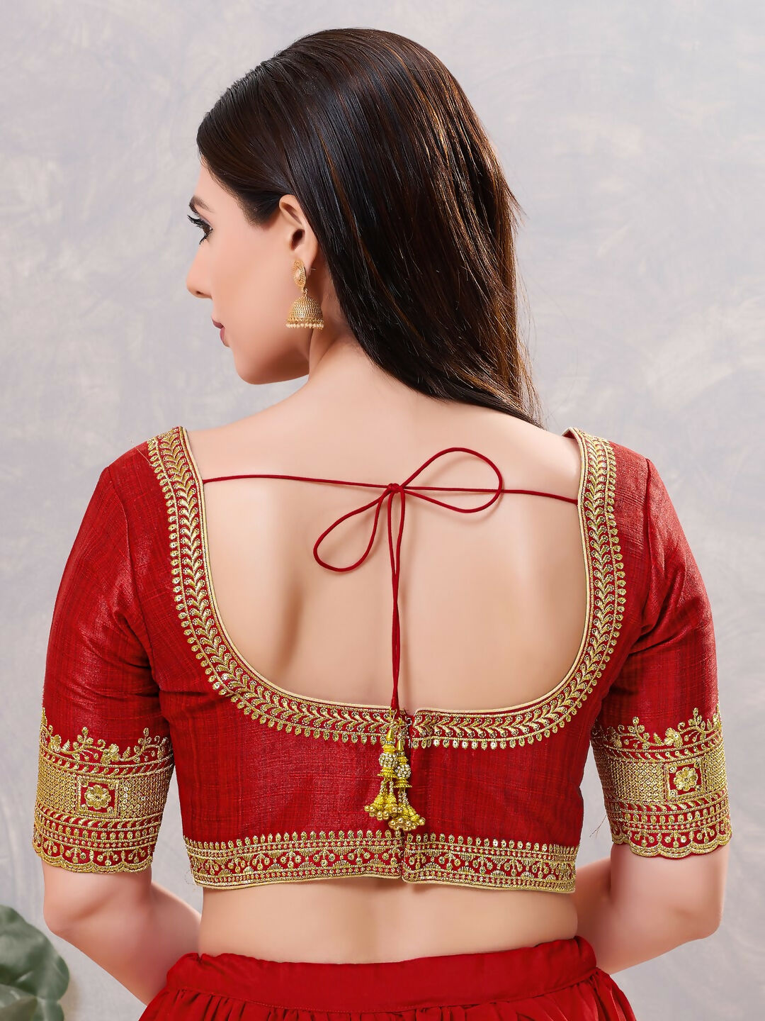 Joban Fashion Women Silk Dark-Red Stitched Blouse