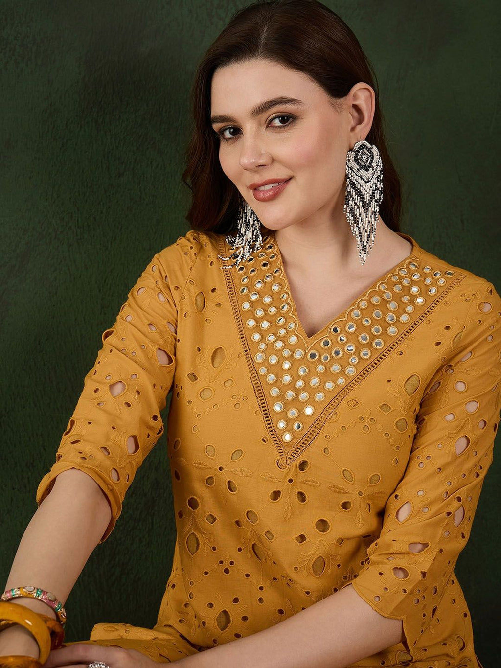 Sangria Embroidered Pure Cotton Kurta & Trousers