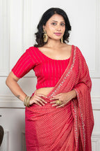 Morchari Pink Pure Chiffon Hand Embroidery Saree And Stitched Blouse - Distacart