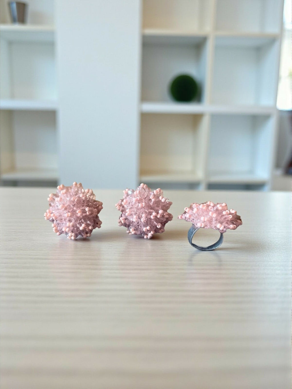 Inhanns Rangmani Crystal Duo – Adjustable Ring + Statement Earrings Set - Baby Pink - Distacart