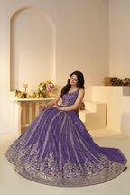 Kesar Fab Dark-Purple Jimmy Choo Hand_Woven Lehenga