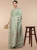 Sea Green Silk Blend Woven Design Saree With Unstitched Blouse Piece - Aloki