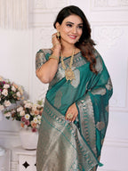 Aastha Fashion Light Green Soft Organza Silk Weaving Saree - Distacart
