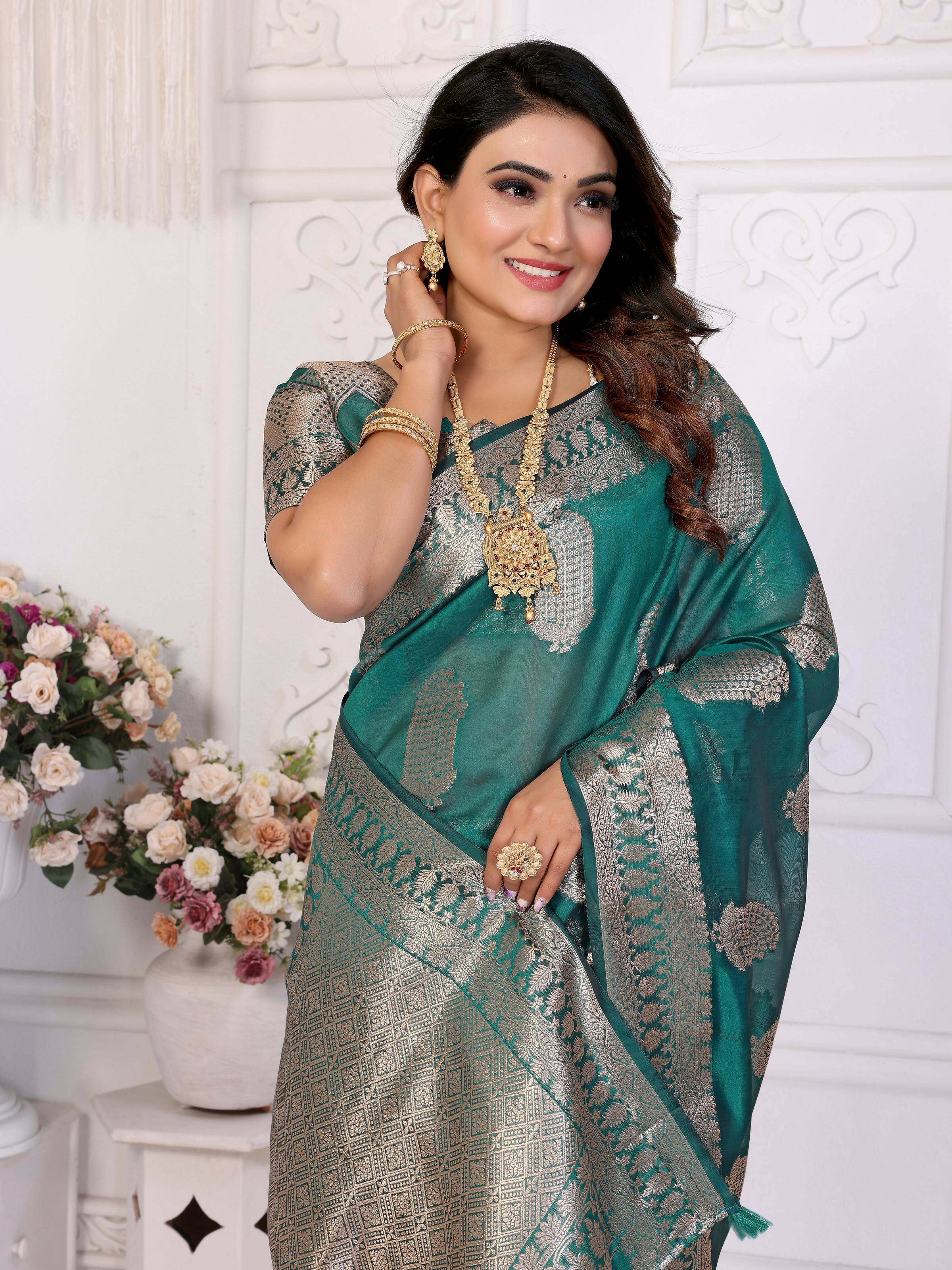 Aastha Fashion Light Green Soft Organza Silk Weaving Saree - Distacart