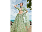 House of Panchhi Lime green Net Multi Sequins with heavy Zarkan embroidery Lehenga choli & Dupatta