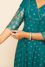 FIORRA Women's Teal Blue Crepe A-Line Kurta Pant with Dupatta