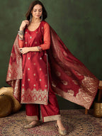 Sangria Woven Design Kurta & Palazzo With Dupatta