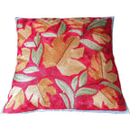 The Decor Nook Hand Embroidered Crewel Cushion Covers in Mustard Chinar Leaf Motif with Red Base