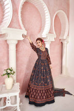 Everywhere Designer Navy Blue Dola Silk Gown With Dupatta - Anbazaar - Distacart