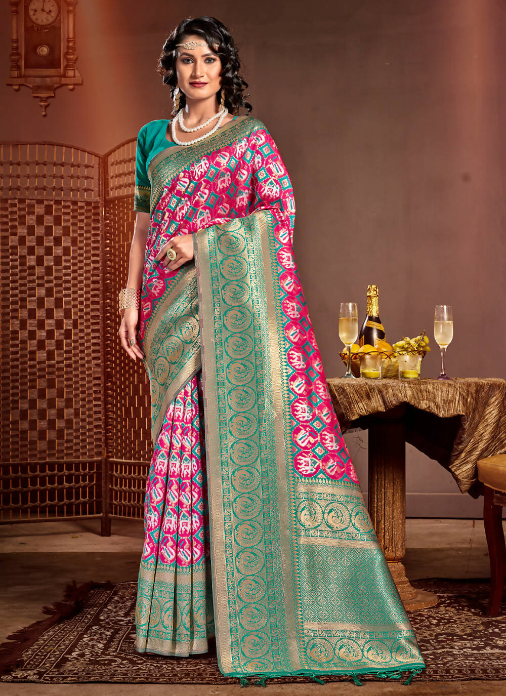 Pink Patola Silk Zari Woven Design Saree with Unstitched Blouse Piece - Aachal