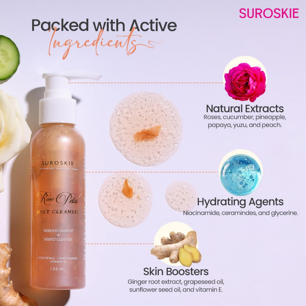 SUROSKIE Rose Petals Melt Cleanser 2-In-1 Face Wash & Makeup Remover - Distacart