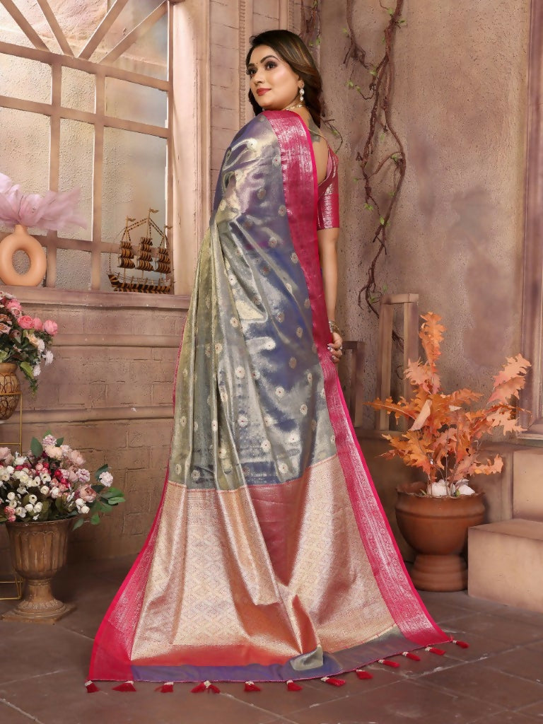 Anaita Light Lavender Tissue Silk With Zari Weaving Saree With Blouse
