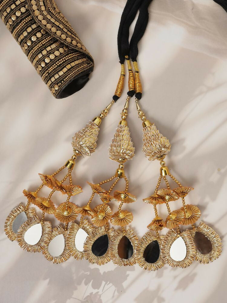 Ruby Raang Gold Gota Pati Work And Black Thread And Mirrors With Gold Stones - Distacart