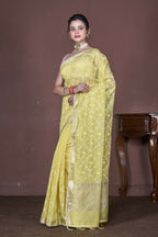 Morchari Yellow Cotton Chanderi Embroidery Saree Unstitched Blouse - Distacart