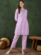 Sangria Embroidered Pure Cotton Kurta & Trousers