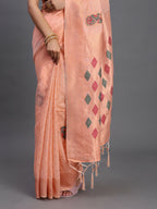 Shree Shyam Fashion Linen Cotton Peach Saree - Distacart