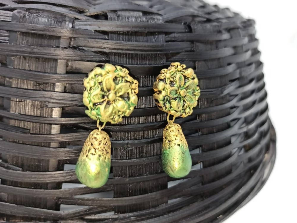 Terracotta Flower Stud With Waterdrop Earrings