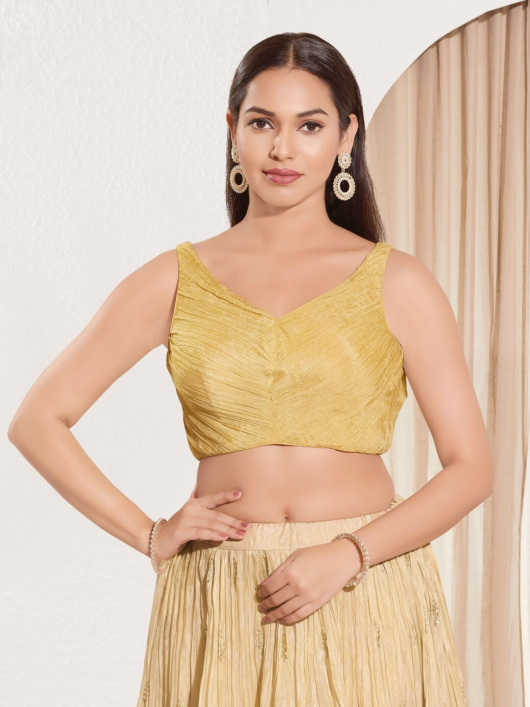 Joban Fashion Gold Tissue Padded Blouse With Sweetheart Neck Sleeveless - Distacart