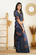 DEIANA'S Beautiful Designer Golden zari Soft Lichi Silk Saree - Navy Blue