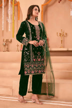 Joban Fashion Green Kurta Set Velvet Embroidery Sequence Work - Distacart