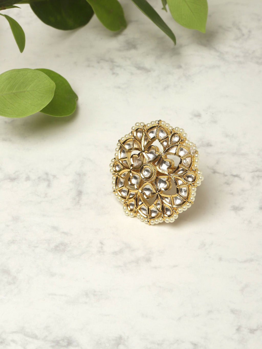 Oversized Kundan Ring- Ruby Raang