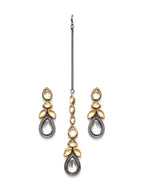 Dual Tone Kundan Maang Tikka with Earrings Jewellery Set (silver) - Ruby Raang