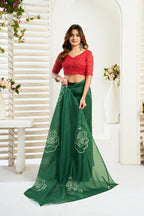 Vastranavya Green Digital Printed Linen Ready To Wear Designer Saree with Unstitched Blouse - Distacart
