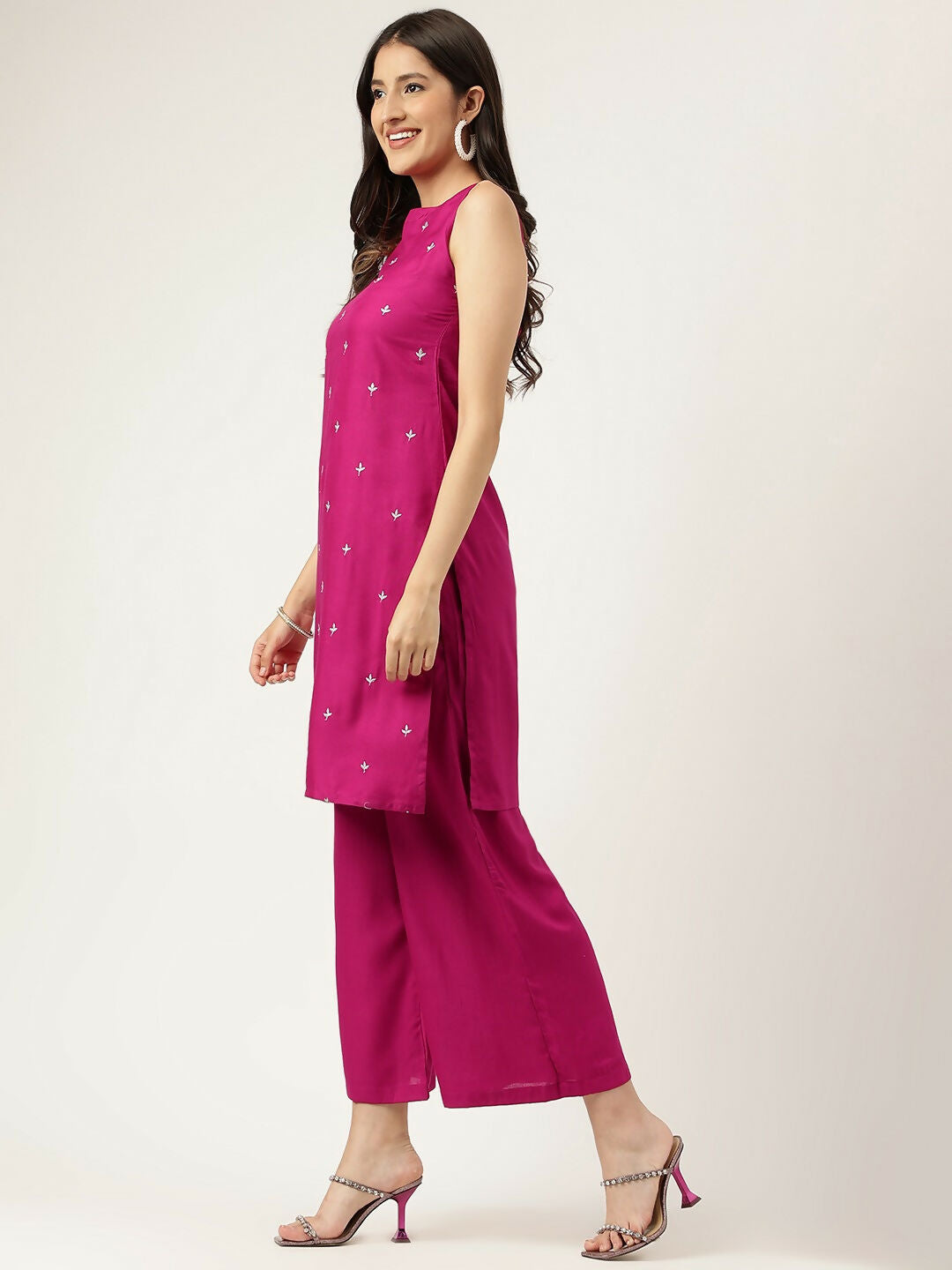 Joban Fashion Pink Rayon and Embroidered Work Straight Kurta Bottom Set