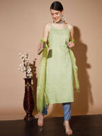 Myshka Women Green Printed Kurta & Trousers With Dupatta - Distacart