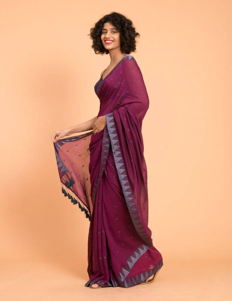Suta Purple Grey Woven Design Saree With Tasseled Pallu - Distacart