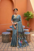 Vastranavya Grey Muga Cotton Meenakari & Azarakh Pallu Saree with Contrast Blouse - Distacart