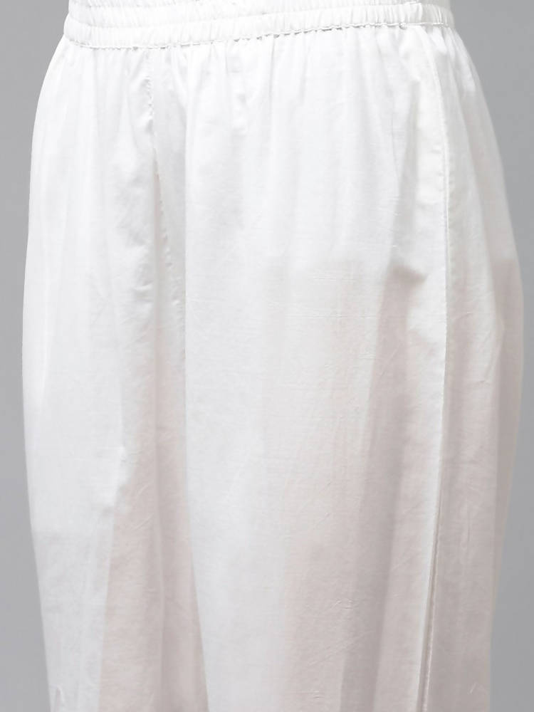 Yufta White yellow Floral Print kurta with Trouser & Dupatta set