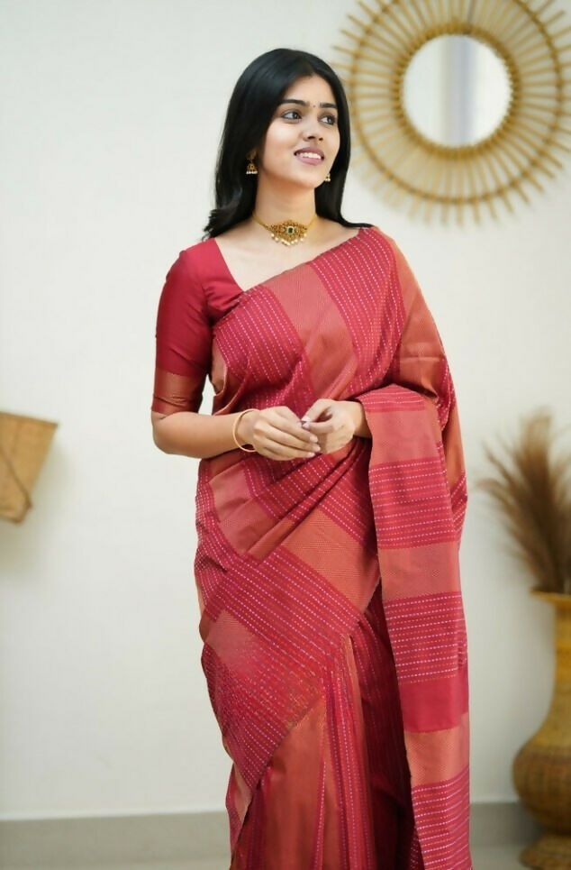 Partywear Designer Red Banarasi Silk Fancy Saree - Starwalk